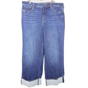 NYDJ Teresa Wide Leg Jeans Night Skies Blue Lift Tuck Cuffed Denim Womens 14